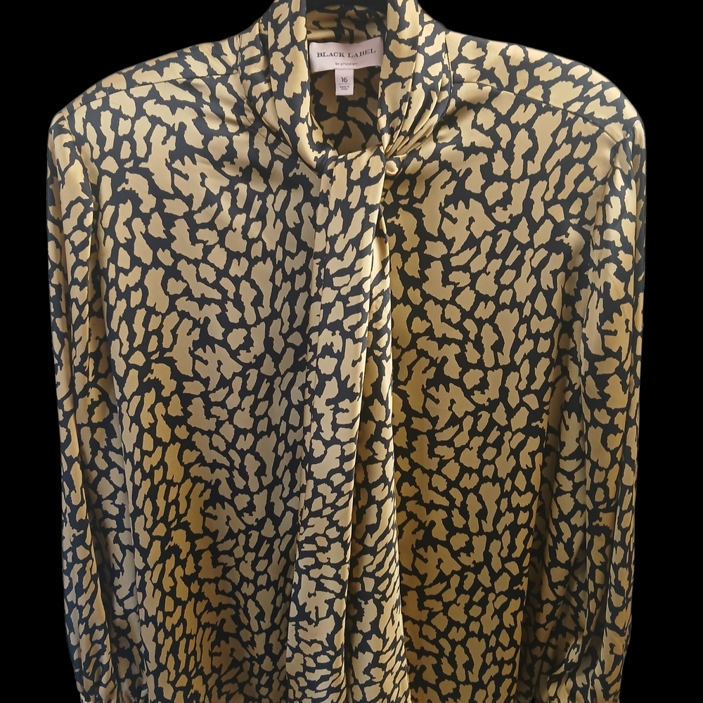 Black Label Gold and Black Patterned Blouse W Shoulder Pads